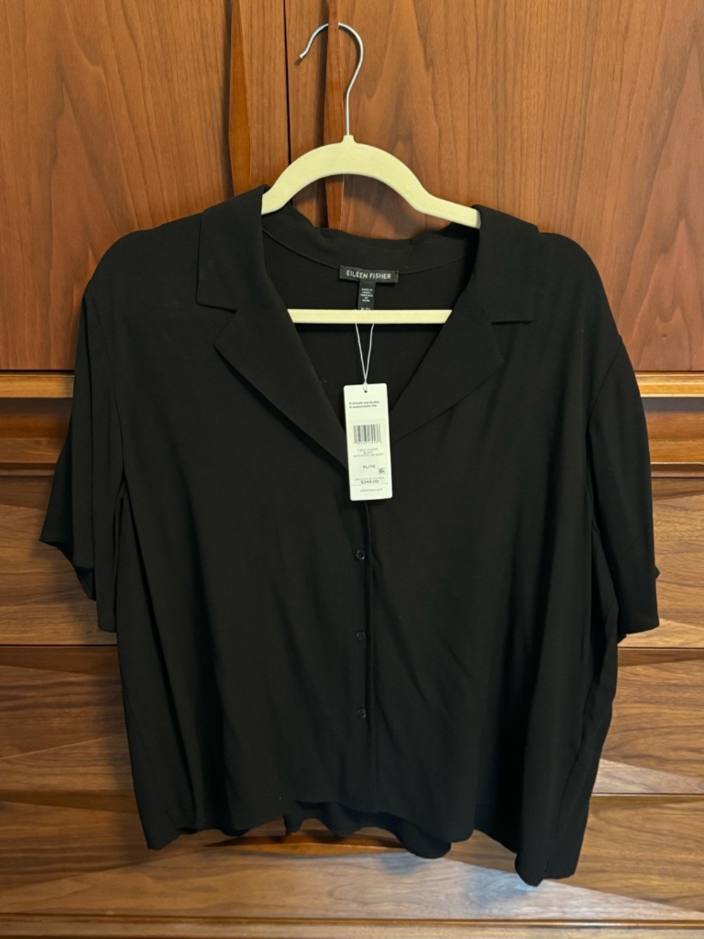 Eileen Fisher Black Short-Sleeve Button-Front Top